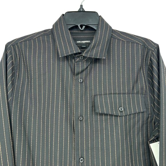 Karl Lagerfeld Striped Wool Blend Button-Up Shirt Black Size Small NWOT - Picture 2 of 10